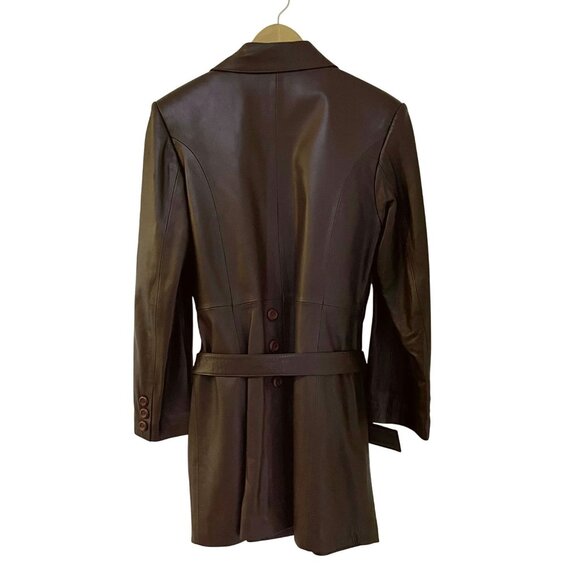 Vintage Y2K Mardini Womens Brown Leather Button-Up Blazer Coat With Belt Size S - Picture 5 of 5
